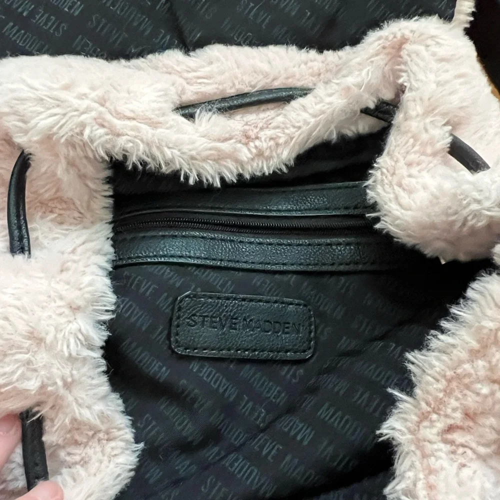Steve Madden Pink and Black Plush Backpack
